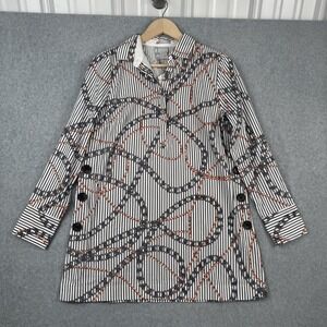 Chicos Top Womens 00‎ / XS White Striped Chain Print No Iron Stretch NEW $109